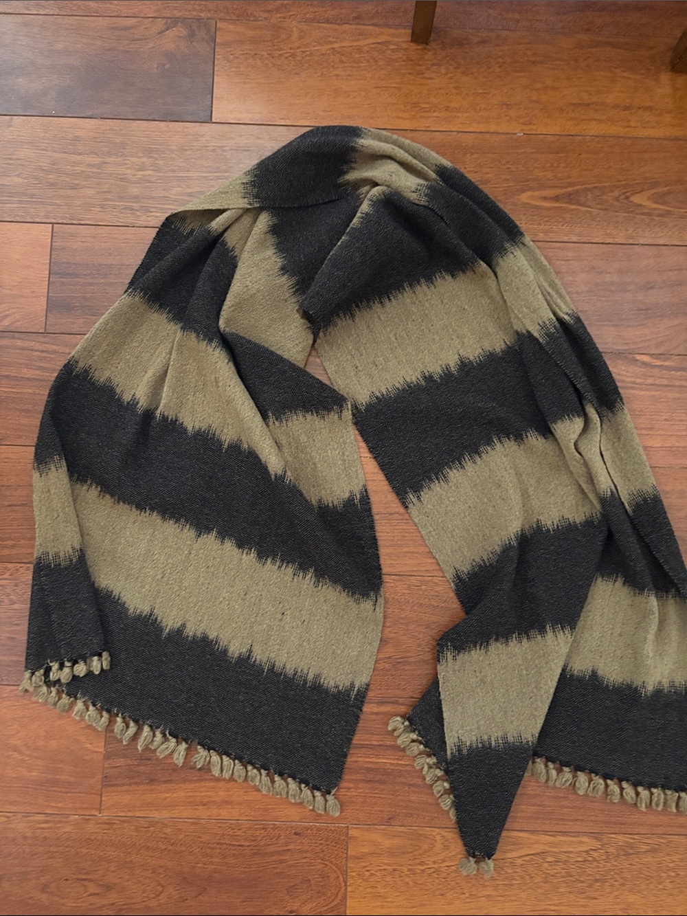Issey Miyake Scarf/Shawl Tan & Chicolate Brown Striped Knit Wrap Scarf/shawl